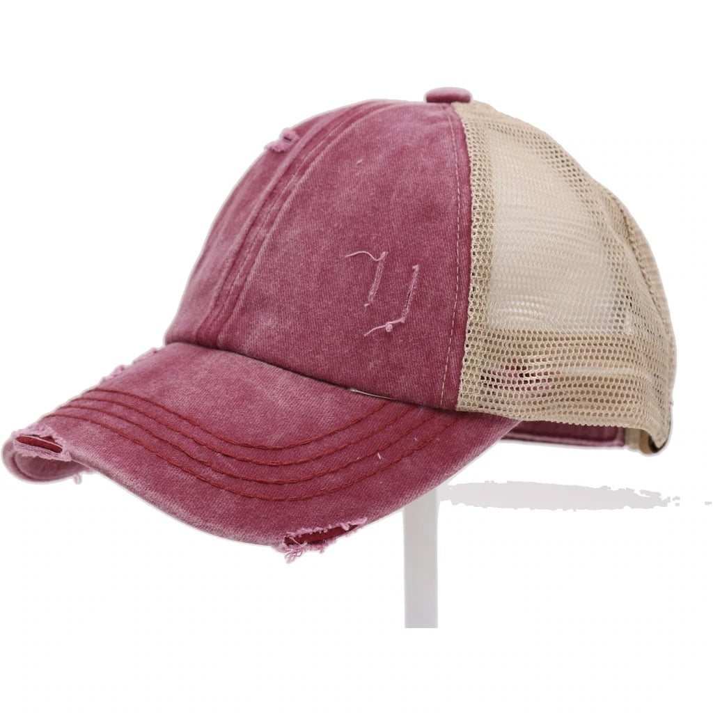 CC Distressed Pony Cap (Berry)
