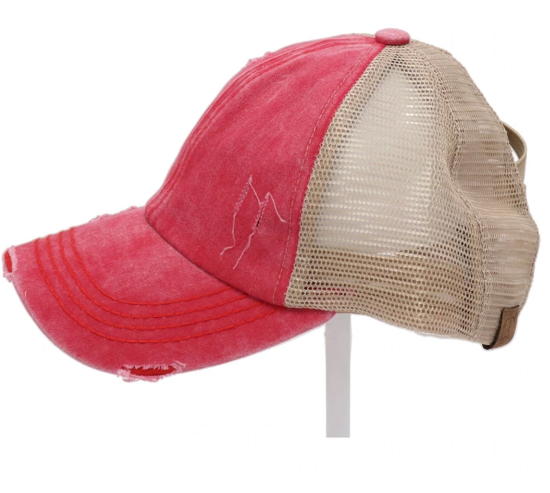 CC Distressed Pony Cap (Red)